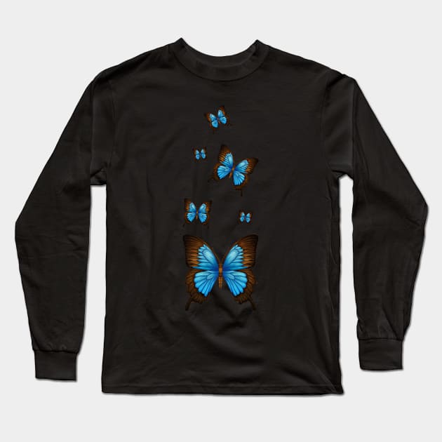 Blue Morpho Butterfly Lover Swarm Lepidoptera Entomology Long Sleeve T-Shirt by Blink_Imprints10